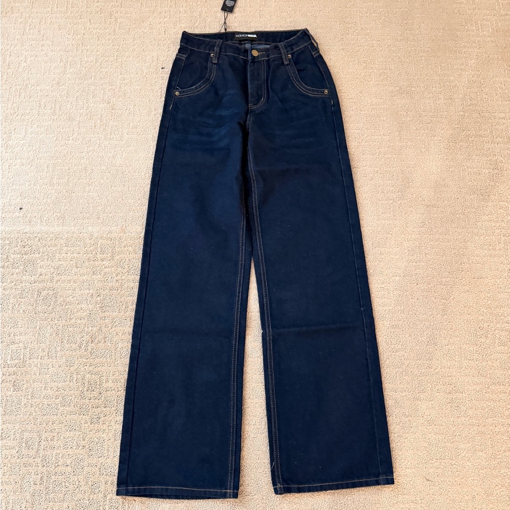 Dark Blue Straight Leg Jeans